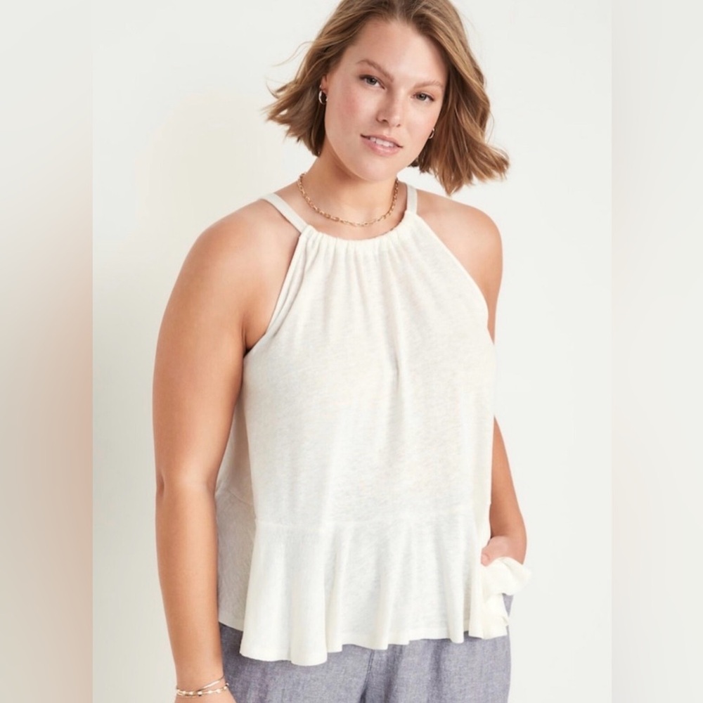BP. Size S White 100% Linen Boho Peplum Top